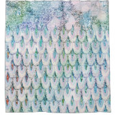 虹色のティール（緑がかった色）のグリッターの人魚の魚スケール シャワーカーテン (正面)