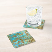 虹色のティール(緑がかった色)の金ゴールドのグリッターの人魚の魚スケール スクエアペーパーコースター (インサイチュ)