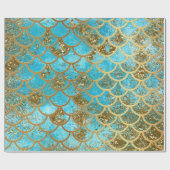 虹色のティール(緑がかった色)の金ゴールドのグリッターの人魚の魚スケール ラッピングペーパー (フラット)