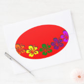 虹色のハイビスカス花 楕円形シール (封筒)