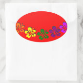 虹色のハイビスカス花 楕円形シール (バッグ)