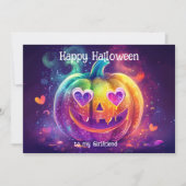 🌈🎃虹色のハートの目をしたパンプキンカード 招待状 (正面)