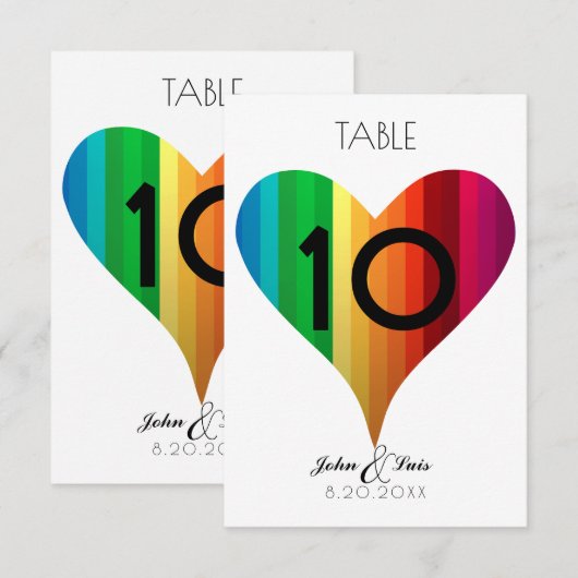 虹色のハート ウェディング テーブル ナンバー 招待状 (正面/裏面)