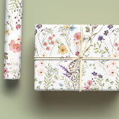 虹色のパステルカラーの水彩画の野生の花の草原 ラッピングペーパーシート