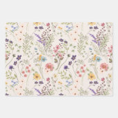虹色のパステルカラーの水彩画の野生の花の草原 ラッピングペーパーシート (正面3)