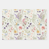 虹色のパステルカラーの水彩画の野生の花の草原 ラッピングペーパーシート (正面2)