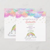 虹色のパステルユニコーンの子供の誕生日招待状 招待状 (正面/裏面)