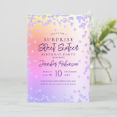 虹色のパープルグリッター フォト サプライズ スイート16 招待状 (スタンド正面)