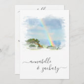 *～*虹色のビーチ海+ RSVP - QR AR11 結婚  招待状 (正面/裏面)