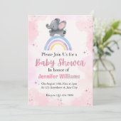 虹色のピンクの象の赤ちゃんのシャワー招待状 女の子 招待状 (スタンド正面)