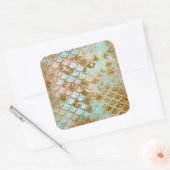 虹色のピンクの金ゴールドのグリッターの人魚の魚スケール スクエアシール (封筒)