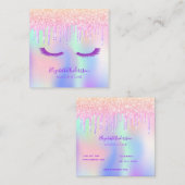 虹色のピンク色のグリッターメイクアップアーティスト スクエア名刺 (正面/裏面)