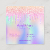 虹色のピンク色のグリッターメイクアップアーティスト スクエア名刺 (裏面)