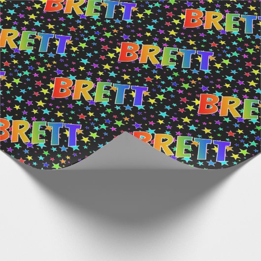 虹色のファーストネーム"BRETT"+星 ラッピングペーパー (角)