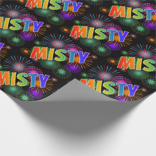 虹色のファーストネーム"MISTY"+花火 ラッピングペーパー (角)