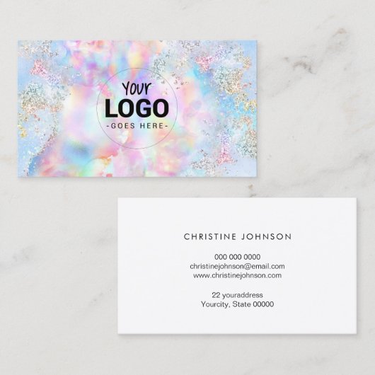 虹色のフェイクグリッターフェイクのロゴ 名刺 (正面/裏面)