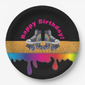 虹色のペンキのローラースケートで滑るの誕生会 ペーパープレート (正面)
