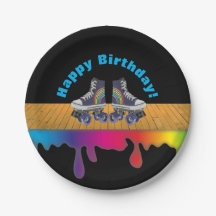 虹色のペンキのローラースケートで滑るの誕生会