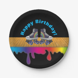 虹色のペンキのローラースケートで滑るの誕生会 ペーパープレート