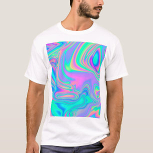 虹色のホログラフィック:ネオンのマーブルなテクスチャ Tシャツ