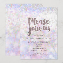 虹色のホワイトスパークルグリッター パーティー招待状 招待状