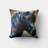 虹色のマネを持つ黒馬 クッション (正面)