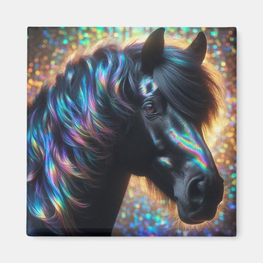虹色のマネを持つ黒馬 マグネット (正面)