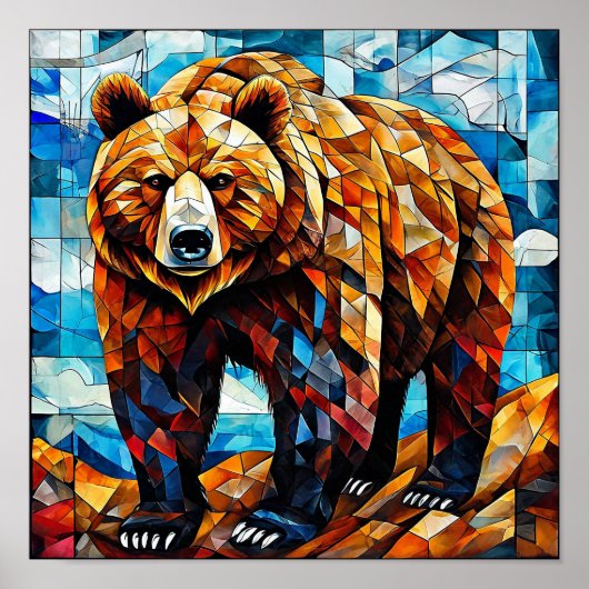 虹色のモダンな野生動物ジオメトリックアート 🐻 ポスター (正面)