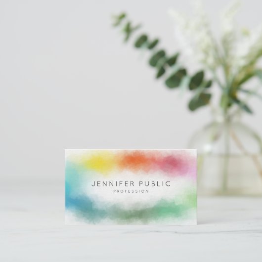 虹色のモダン抽象芸術カラフルテンプレート 名刺 (スタンド正面)