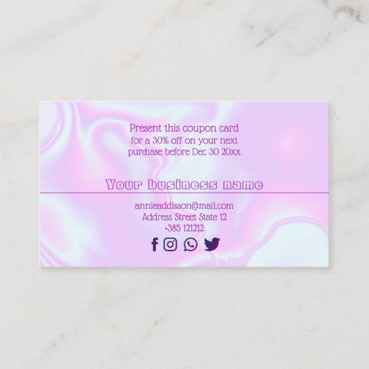 虹色のユニコーンの皮のフェイクなレーザー光線写真質 割引カード (裏面)