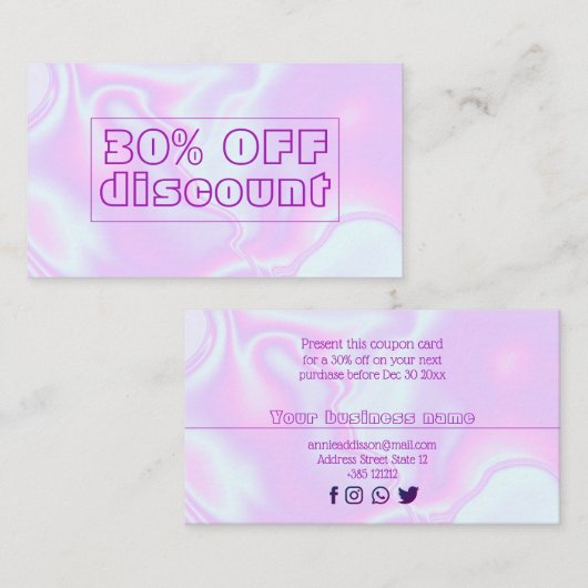 虹色のユニコーンの皮のフェイクなレーザー光線写真質 割引カード (正面/裏面)