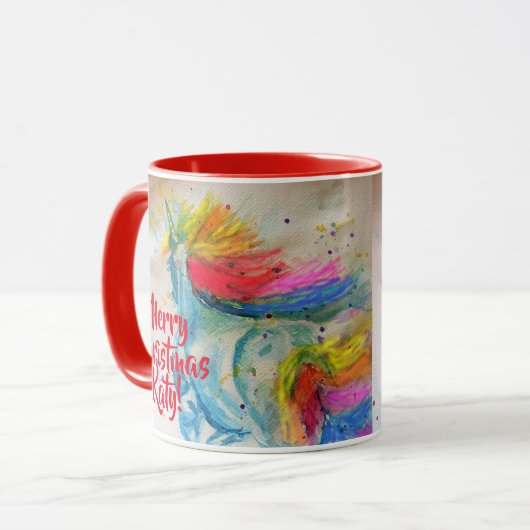 虹色のユニコーン水彩画クリスマスマグカップ マグカップ (正面左)
