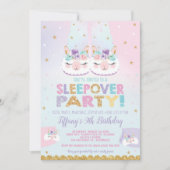 虹色のラマのおやすみ誕生日パーティースリーパー 招待状 (正面)