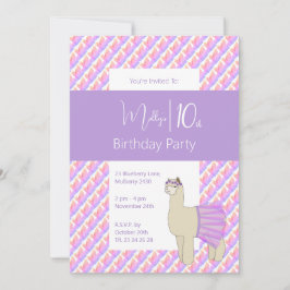 虹色のラマ パープルガールズ 10歳の誕生日 招待状