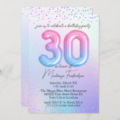 虹色のレインボーバルーン 30歳の誕生日 招待状 (正面/裏面)