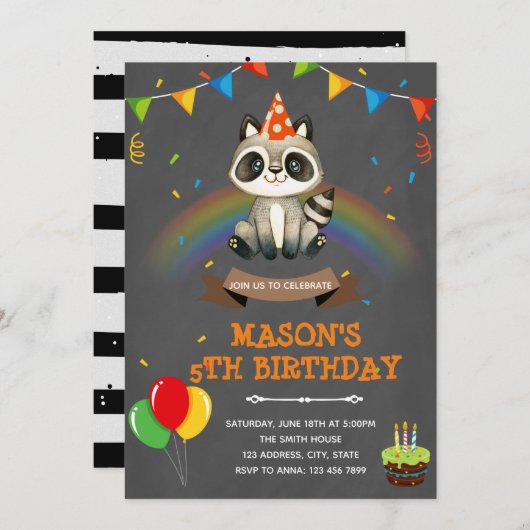 虹色のレッコーの誕生日テーマ 招待状 (正面/裏面)