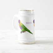 虹色のロリキートの鳥のイラスト ビールジョッキ (正面左)