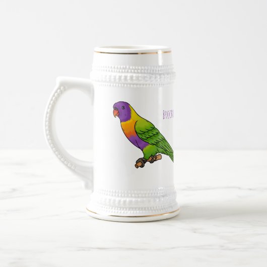 虹色のロリキートの鳥のイラスト ビールジョッキ (左)