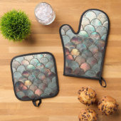 虹色の人魚はかりで測 鍋つかみ&鍋敷きセット (トップダウン)