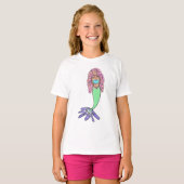 虹色の人魚 ピンク 青 紫 緑 黒 カーリー Tシャツ (正面フル)