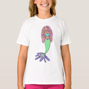 虹色の人魚 ピンク 青 紫 緑 黒 カーリー Tシャツ