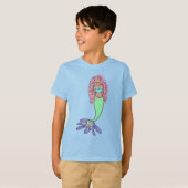 虹色の人魚 ピンク 青 紫 緑 黒 カーリー Tシャツ (正面フル)