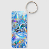 虹色の光を持つ超現実的な冬のワンダーランド キーホルダー (裏面)
