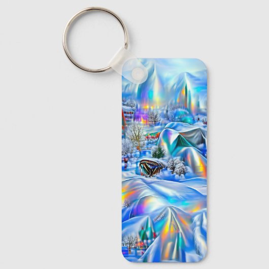 虹色の光を持つ超現実的な冬のワンダーランド キーホルダー (正面)
