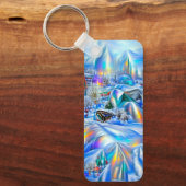 虹色の光を持つ超現実的な冬のワンダーランド キーホルダー (正面)