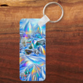虹色の光を持つ超現実的な冬のワンダーランド キーホルダー (裏面)