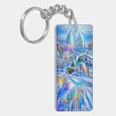 虹色の光を持つ超現実的な冬のワンダーランド キーホルダー (正面左)