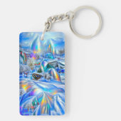 虹色の光を持つ超現実的な冬のワンダーランド キーホルダー (裏面)