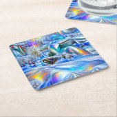虹色の光を持つ超現実的な冬のワンダーランド スクエアペーパーコースター (アングル)