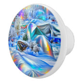 虹色の光を持つ超現実的な冬のワンダーランド セラミックノブ (右)